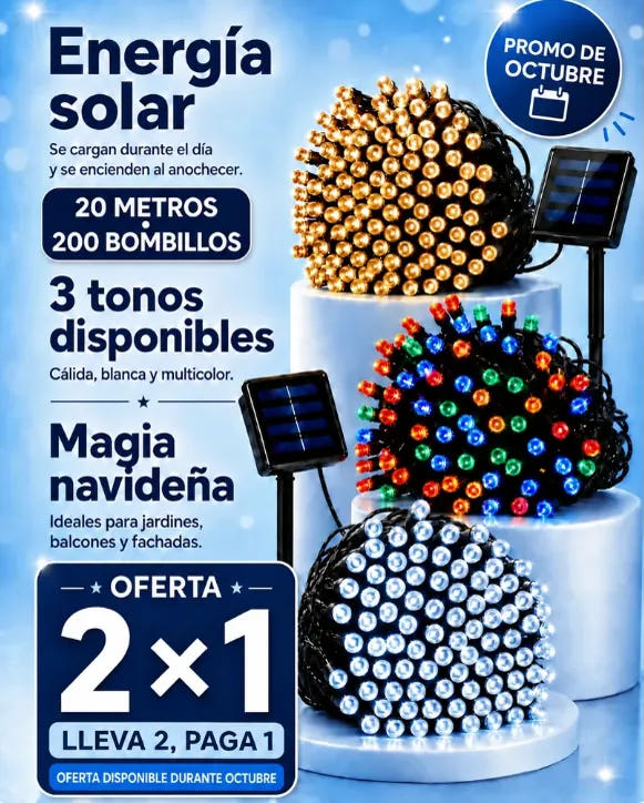 EcoLuces navideñas 200 LED solares - oferta 2x1